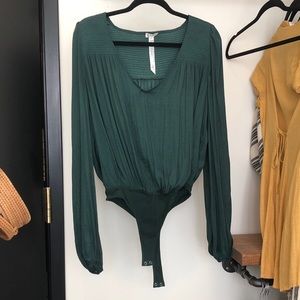 Free People Emerald Green Long Sleeve Body Suit XS